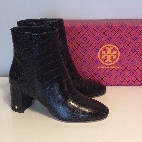 Shoes - 💎NEW⭐️Tory Burch Ankle Boots Croc Skin BROWN SIZE 7.5